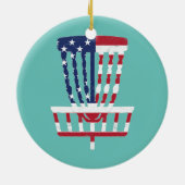 4. Juli Disc Golf Basket American USA Flagge Keramik Ornament (Hinten)