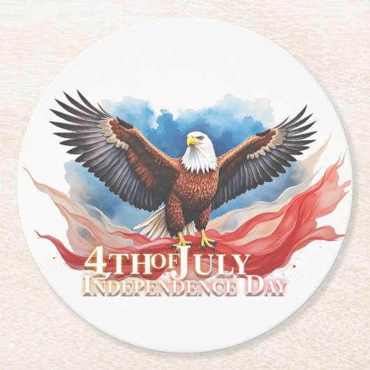 4. Juli Eagle - Patriotisches Kunstdesign Runder Pappuntersetzer (Vorderseite)