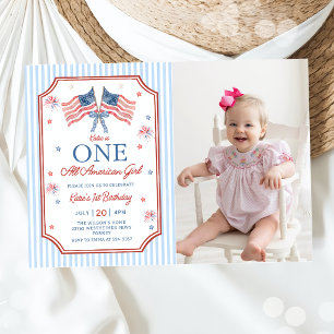 4. Juli Ein All American Girl Geburtstagsfoto Einladung
