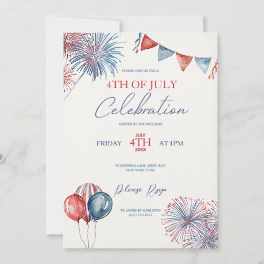 4. Juli Einladung Template Celebration (Vorderseite)