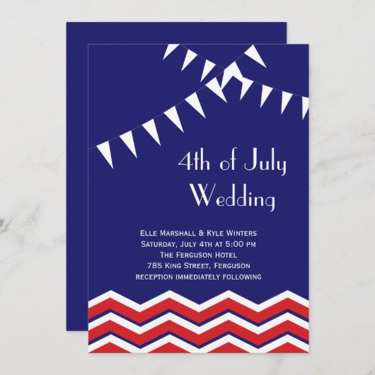 4. Juli Einladung zur Hochzeit - Chevrons & Flags (Vorne/Hinten)