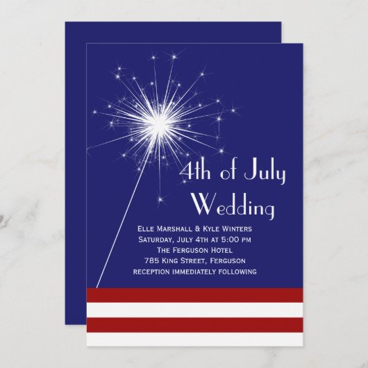 4. Juli Einladung zur Hochzeit mit Streifen (Vorne/Hinten)