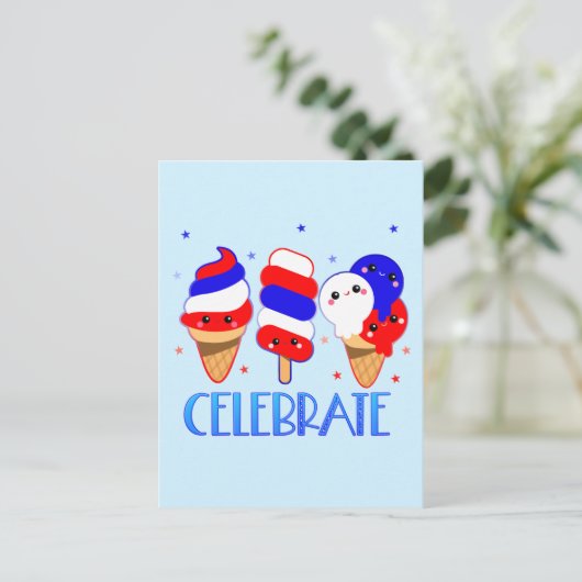 4. Juli Eiscreme feiert Unabhängigkeitstag Postkarte (Stehend Vorderseite)