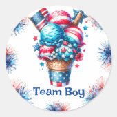 4. Juli Eiscreme Gender Reveal Team Boy Runder Aufkleber (Vorderseite)