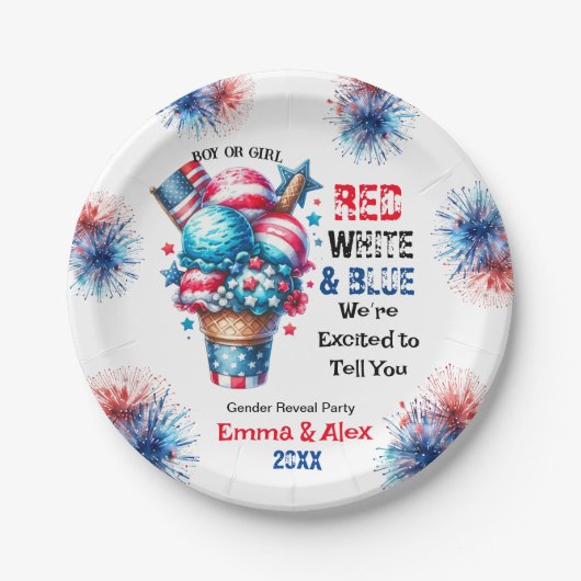 4. Juli Eiscreme-Genderbericht Pappteller (Vorderseite)