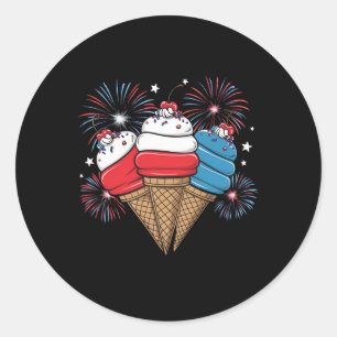 4. Juli Eiscreme Männer Kinder Runder Aufkleber