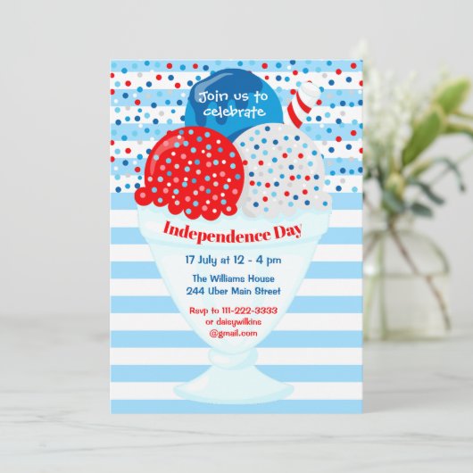 4. Juli Eiscreme-Party Einladung (Stehend Vorderseite)