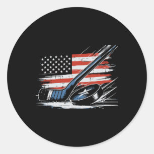 4. Juli Eishockey-Schläger Puck US-Flagge Männer J Runder Aufkleber