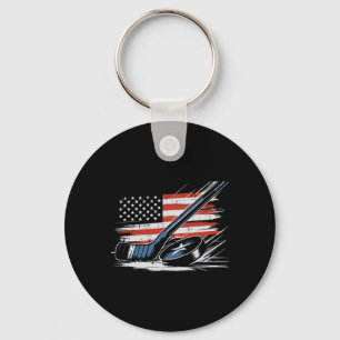 4. Juli Eishockey-Schläger Puck US-Flagge Männer J Schlüsselanhänger