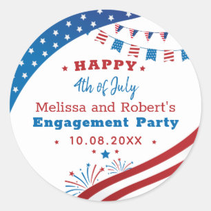4. Juli Engagement Party Rot Weiß Blau Benutzerdef Runder Aufkleber