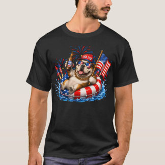 4. Juli English Bulldog Hund Auf Floß USA-Flagge T-Shirt