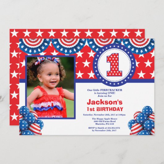 4. Juli Erster Geburtstag Einladung (Vorne/Hinten)