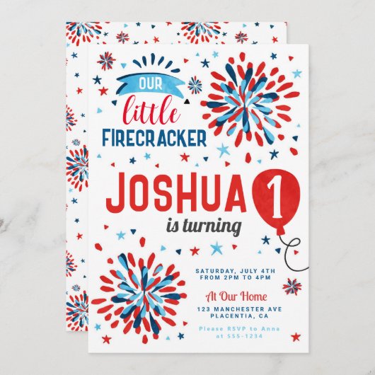 4. Juli Erster Geburtstag Einladung (Vorne/Hinten)