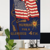 4. Juli: Explosion von Feuerwerkskörpern unter US- Poster (Heimbüro)