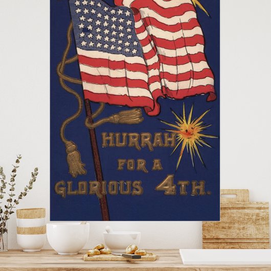 4. Juli: Explosion von Feuerwerkskörpern unter US- Poster (Küche)