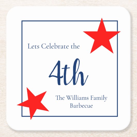 4. Juli Familie Barbecue Patriotic Stars Squar Rechteckiger Pappuntersetzer (Vorderseite)