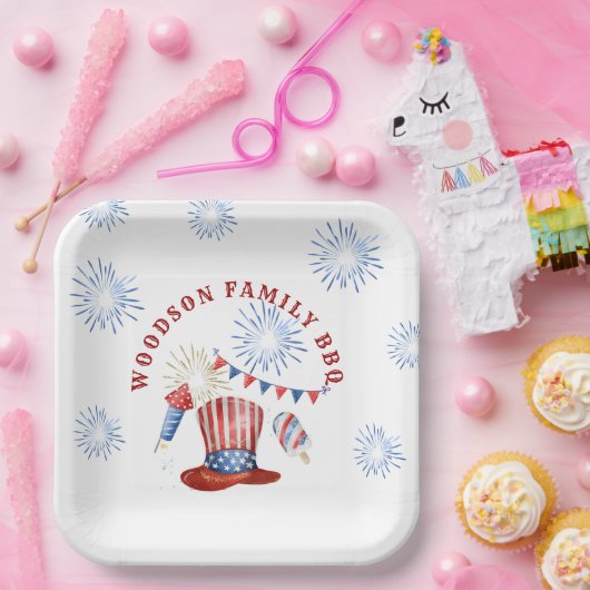 4. Juli Familienname GRILLEN Pappteller (Party)