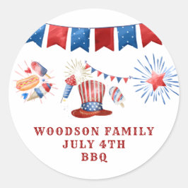4. Juli Familienname GRILLEN Runder Aufkleber