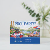 4. Juli Feier Grillparty Poolparty Postkarte (Stehend Vorderseite)