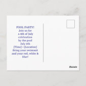 4. Juli Feier Grillparty Poolparty Postkarte (Rückseite)