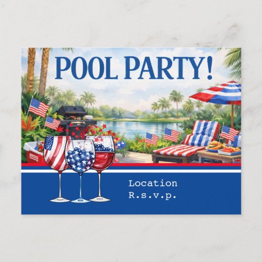 4. Juli Feier Grillparty Poolparty Postkarte (Vorderseite)