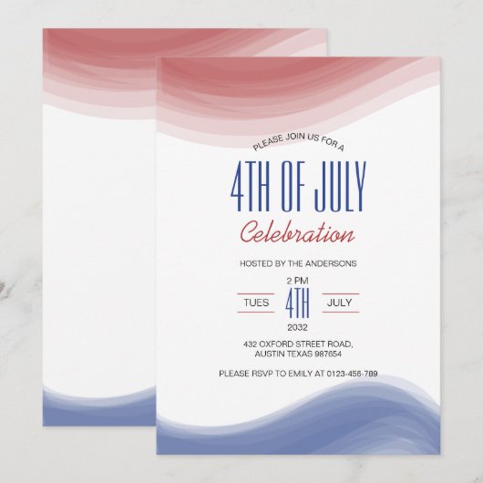 4. Juli Feier Red Blue Art Modern Einladung (Vorne/Hinten)