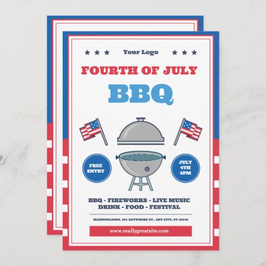 4. Juli Feier, Unabhängigkeitstag Einladung (Vorne/Hinten)