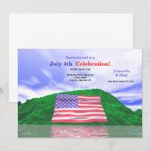 4. Juli Feier US-Flagge und Grüne Hügel Einladung (Vorne/Hinten)