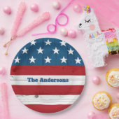 4. Juli Fett Stars Streifen Flag Rustikales Holz Pappteller (Party)