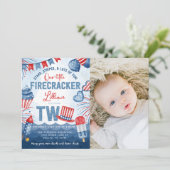 4. Juli Feuerwerk 2. Geburtstag Party Einladung (Stehend Vorderseite)