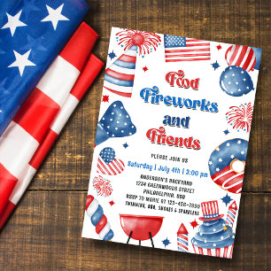 4. Juli Feuerwerk Amerika-Flagge BBQ-Party Einladung