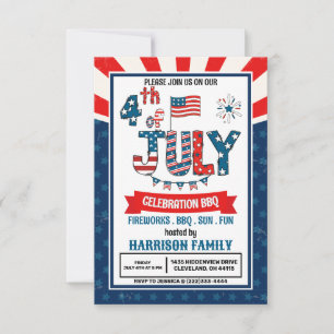 4. Juli Feuerwerk BBQ-Party Einladung
