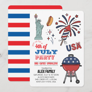 4. Juli Feuerwerk BBQ Sommerparty Einladung