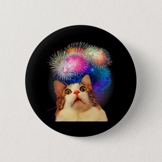 4. Juli Feuerwerk begeistert Cat Button (Vorderseite)
