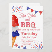 4. Juli, Feuerwerk, Eiscreme Einladung (Vorne/Hinten)