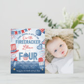 4. Juli Feuerwerk Geburtstagsparty Einladung (Stehend Vorderseite)