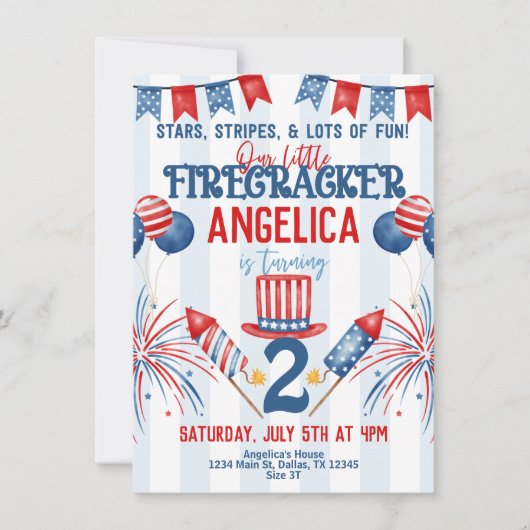 4. Juli Feuerwerk Geburtstagsparty Einladung (Vorderseite)