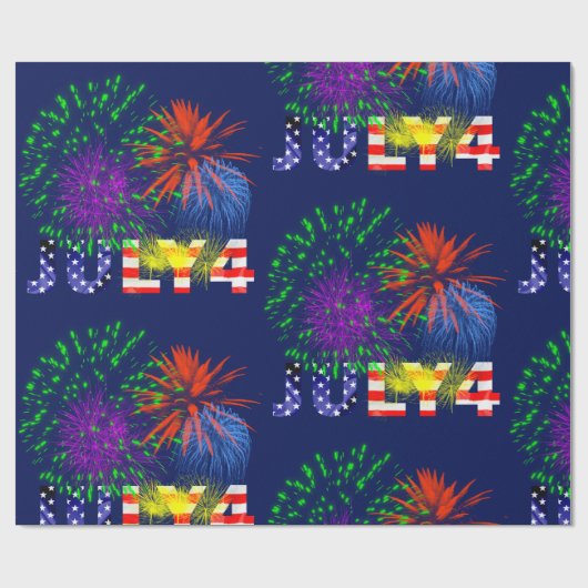 4. Juli Feuerwerk Geschenkpapier (Flach)