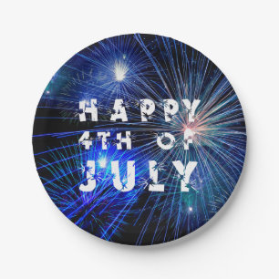 4. Juli Feuerwerk in Blue Hue Party Pappteller