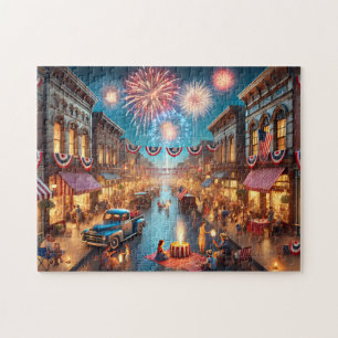 4. Juli-Feuerwerk Kleine Stadt Feier Puzzle