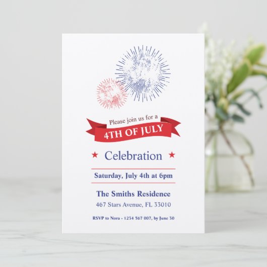 4. Juli Feuerwerk Party Einladung (Stehend Vorderseite)