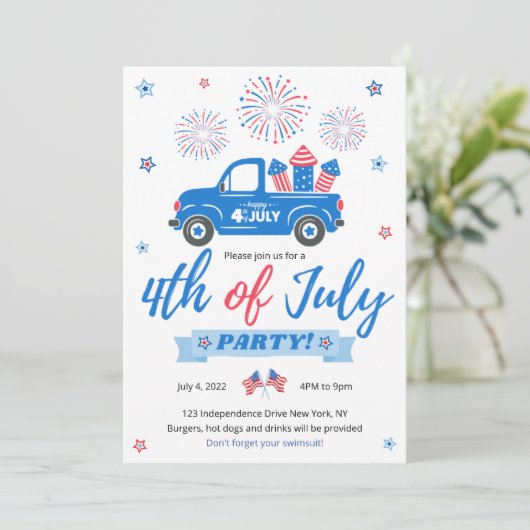 4. Juli Feuerwerk Party Einladung (Stehend Vorderseite)