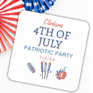 4. Juli Feuerwerk Patriotische Party Feier Quadratischer Aufkleber