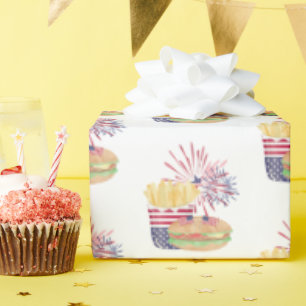 4. Juli Feuerwerk Patriotische Stars Streifen Part Geschenkpapier