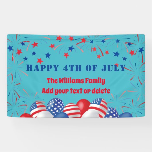 4. Juli Feuerwerk Personalisiertes Party Banner (Horizontal)
