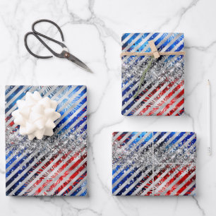 4. Juli Feuerwerk Silber Glitter Unabhängigkeitsta Geschenkpapier Set