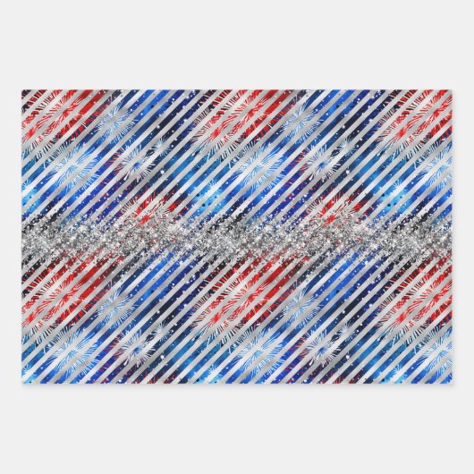 4. Juli Feuerwerk Silberner Glitzer Unabhängigkeit Geschenkpapier Set (Vorderseite)