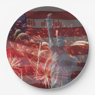 4. Juli Feuerwerk und Freiheitsstatue Pappteller