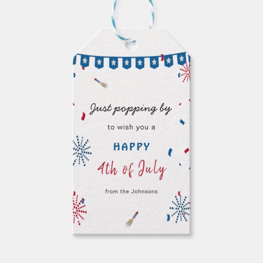 4. Juli Feuerwerke glücklich Vierte Unabhängigkeit Geschenkanhänger (Vorderseite)