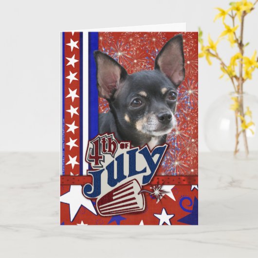 4. Juli Firecracker - Chihuahua Karte (Gelbe Blume)